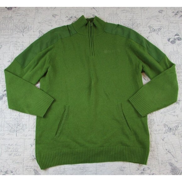Beretta Classic Half Zip Green Wool Bld hunting Sweater Size XL Made iItaly - Picture 7 of 7